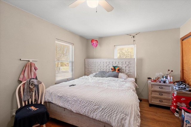 bedroom with multiple windows and wood finished floors