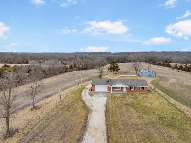 drone / aerial view with a rural view