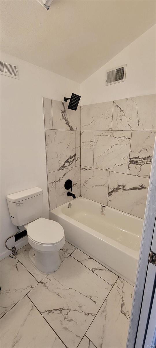 full bath featuring visible vents, marble finish floor, and toilet