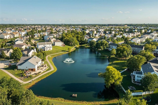 aerial view with a residential view and a water view