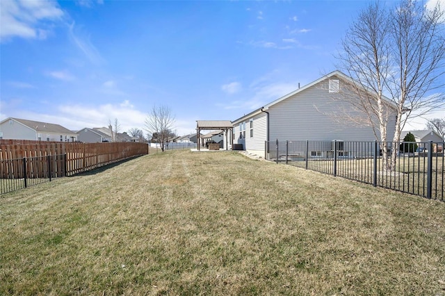 view of yard with a fenced backyard