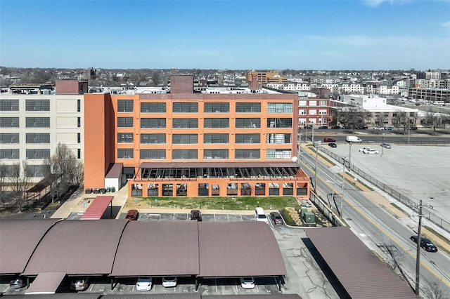 view of building exterior with a city view