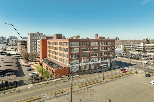 view of building exterior with a city view