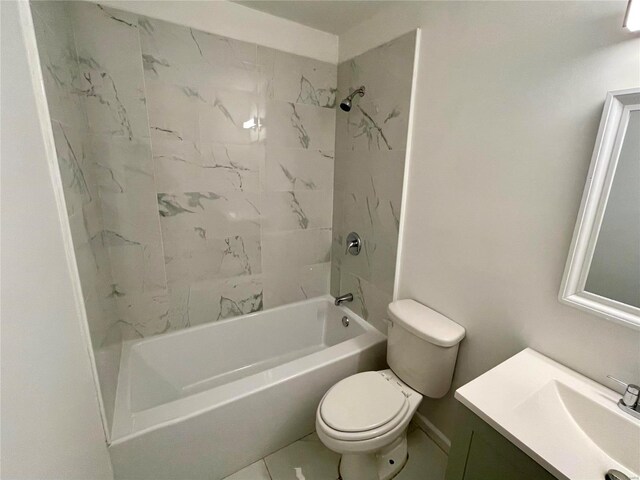 bathroom with vanity, toilet, and shower / bathtub combination