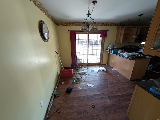 unfurnished dining area with dark wood-style flooring