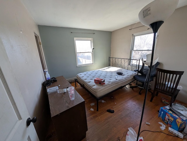 bedroom with multiple windows and hardwood / wood-style floors