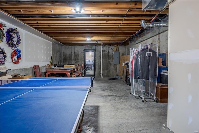 unfinished basement with electric panel