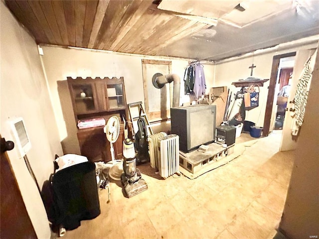 basement featuring wood ceiling