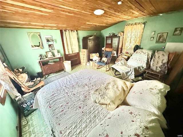 bedroom with wood ceiling