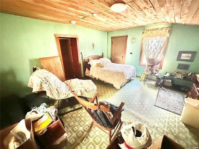 bedroom with wood ceiling