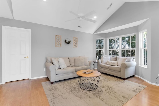 living area featuring wood finished floors, visible vents, and baseboards