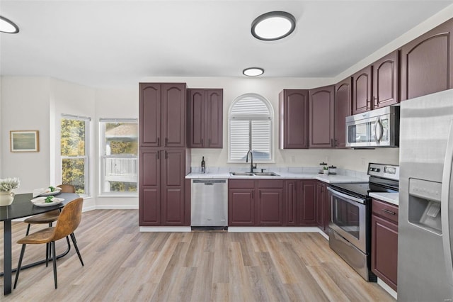 kitchen with light countertops, a wealth of natural light, appliances with stainless steel finishes, and a sink