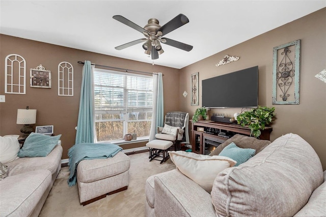 living room with ceiling fan