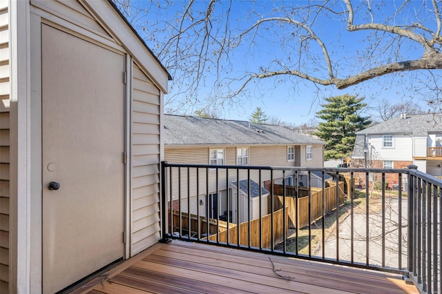 deck with a residential view