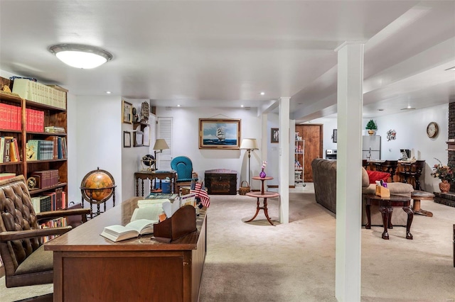 interior space featuring recessed lighting and a fireplace