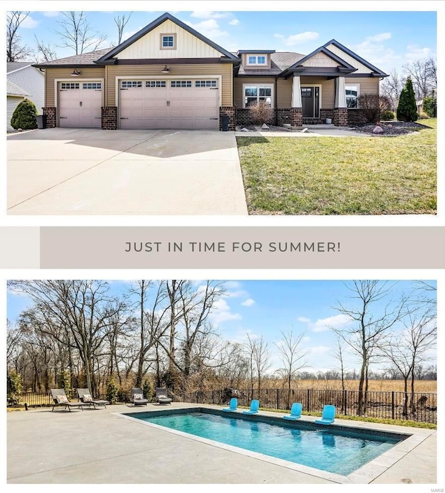 view of swimming pool featuring a fenced in pool, a lawn, and fence