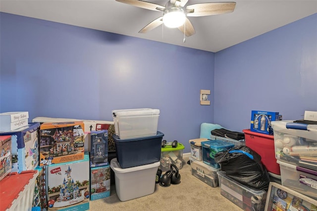 storage area with a ceiling fan