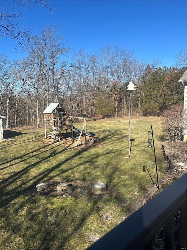 view of yard featuring a playground