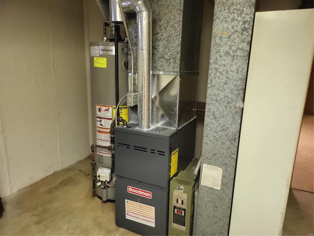 utility room with water heater and heating unit