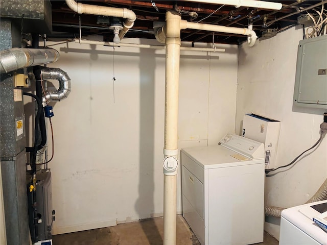 washroom featuring electric panel, laundry area, and washer / clothes dryer