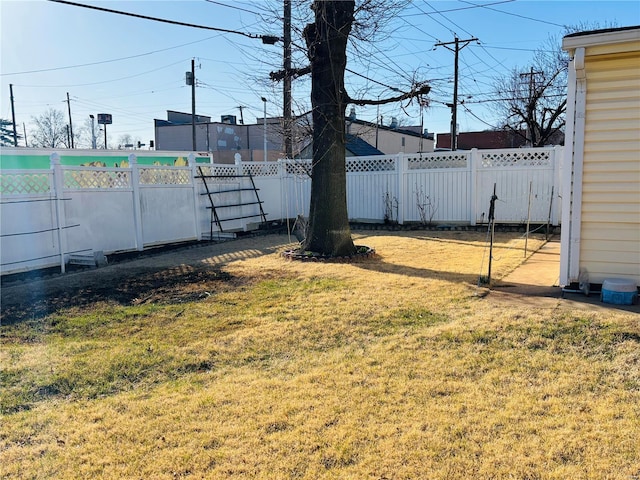 view of yard with a fenced backyard