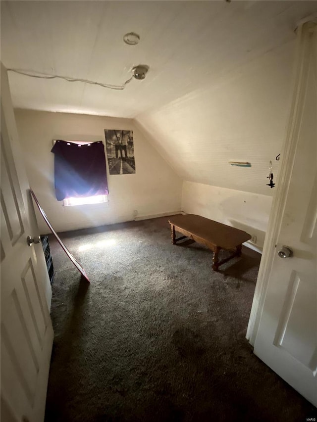 bonus room featuring dark carpet and vaulted ceiling