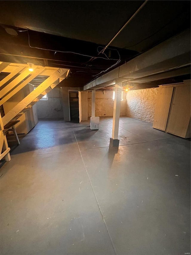 view of unfinished basement