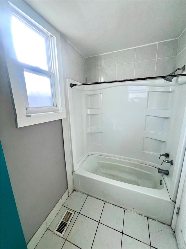 full bath with shower / bathing tub combination, visible vents, and tile patterned flooring