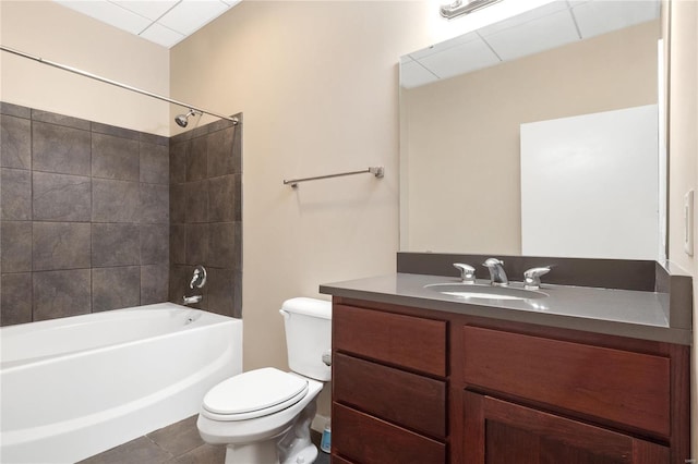 bathroom with toilet, shower / washtub combination, vanity, and tile patterned flooring