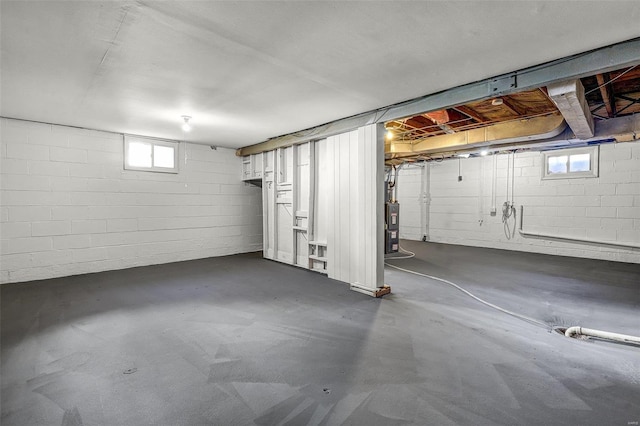 basement with concrete block wall