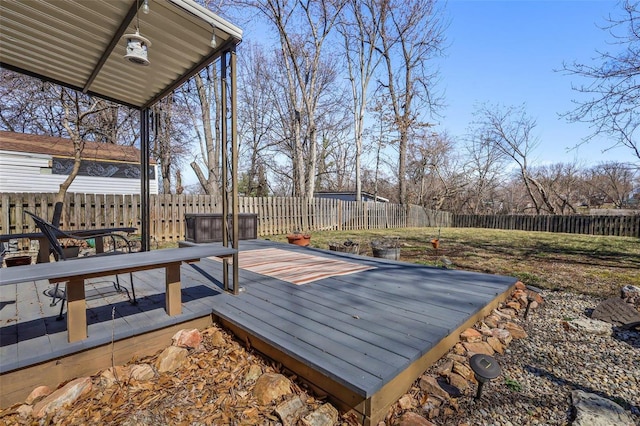 wooden deck with a fenced backyard