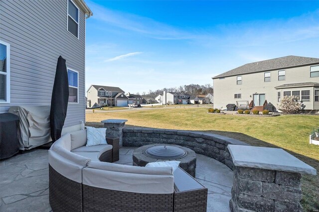 view of patio / terrace featuring a residential view and an outdoor hangout area