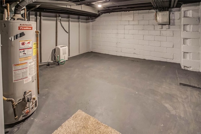 unfinished basement with gas water heater