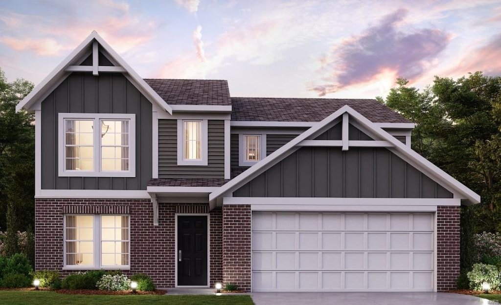 view of front of property with board and batten siding and brick siding