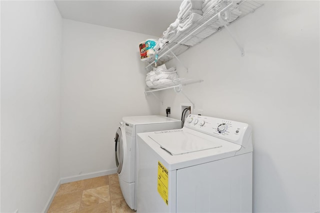 laundry room featuring laundry area, washing machine and dryer, and baseboards