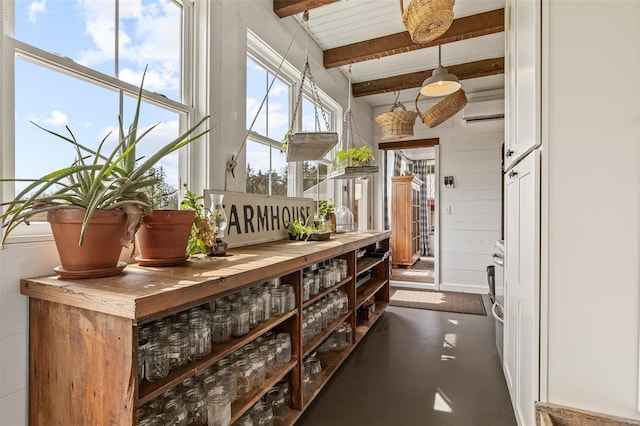 interior space with beam ceiling