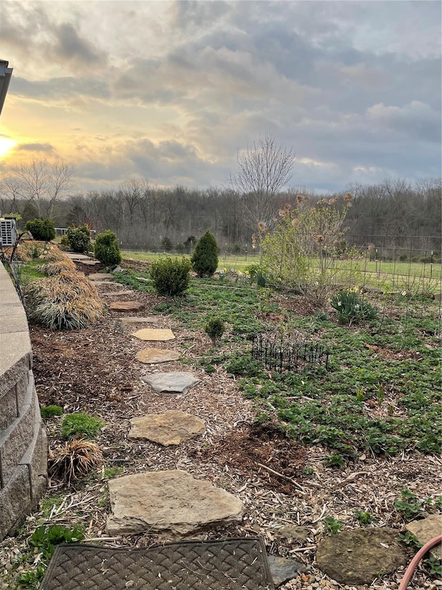 view of yard at dusk