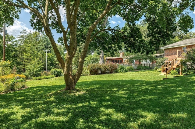 view of yard featuring stairs