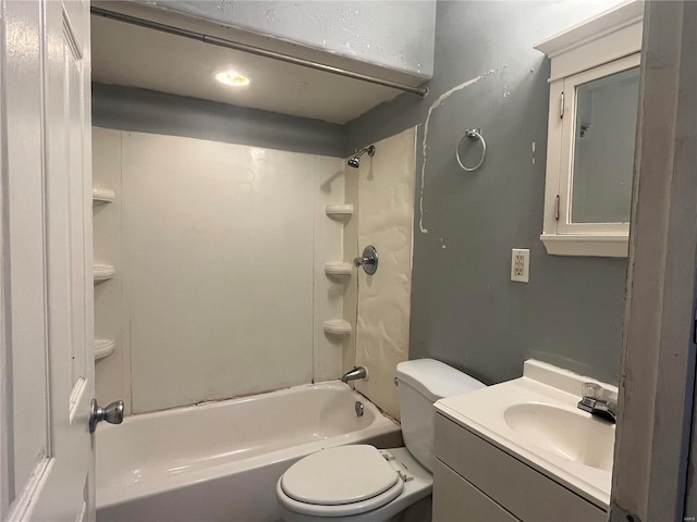 bathroom with toilet, vanity, and bathtub / shower combination