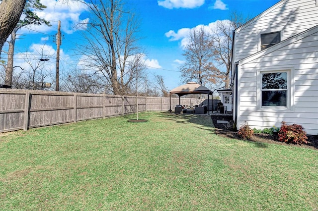 view of yard with a fenced backyard