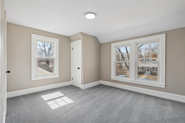 additional living space featuring baseboards, carpet, and lofted ceiling