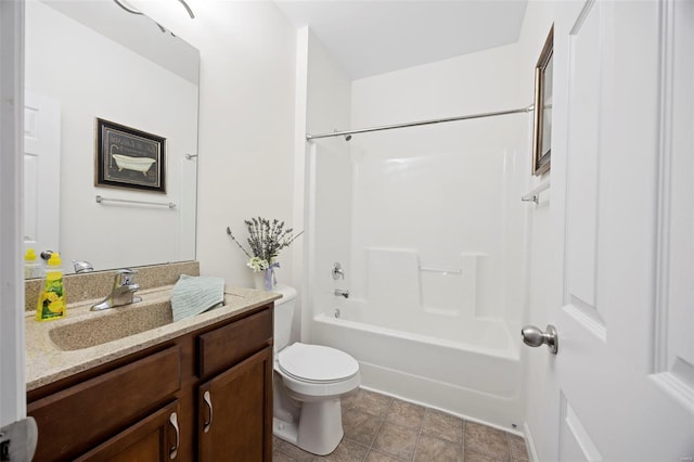 full bath with toilet, vanity, and washtub / shower combination