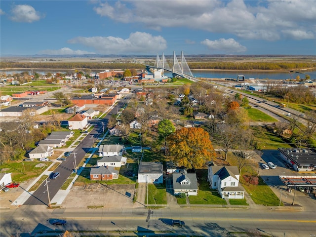 bird's eye view featuring a water view and a residential view