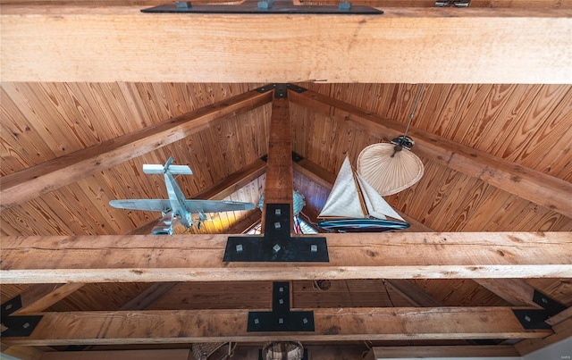interior details featuring wood ceiling and beam ceiling