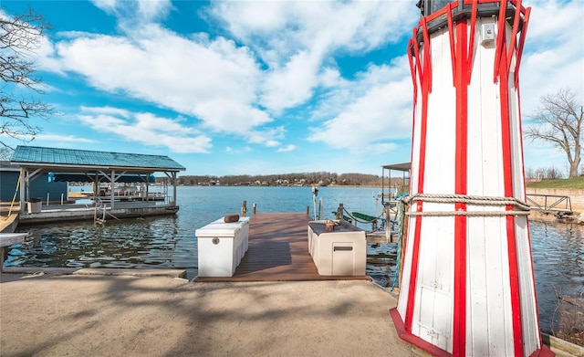 dock area with a water view