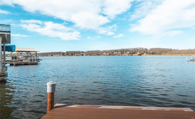 view of dock with a water view