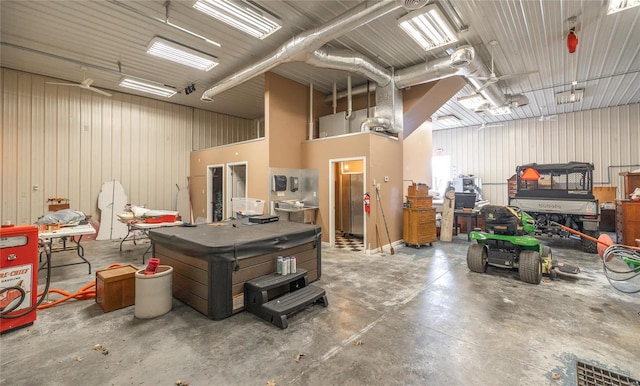 garage with metal wall