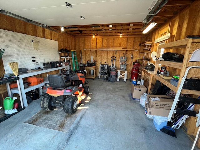 garage featuring a workshop area