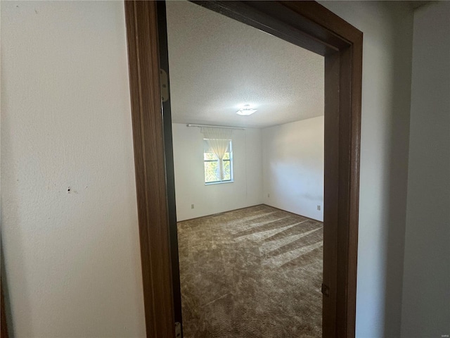 carpeted empty room featuring a textured ceiling