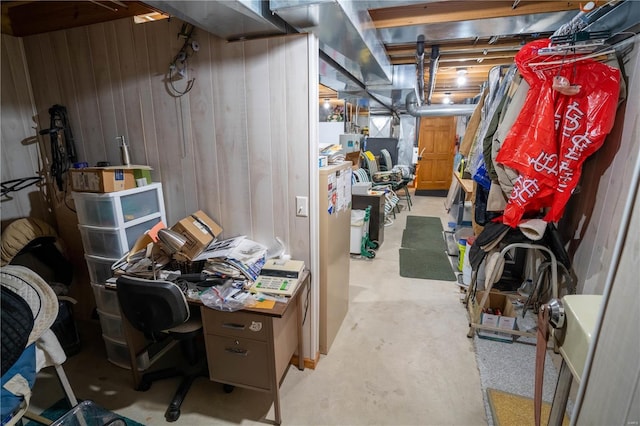 unfinished below grade area with wood walls